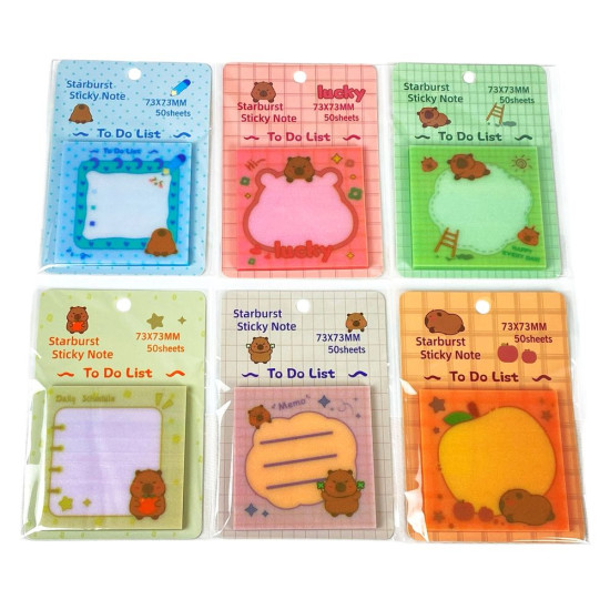 Бумага для заметок пластиковая полупрозрачная с клейким слоем "Капибара" 73 х 73мм 50 листов (9186-8895)