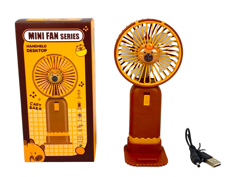 Вентилятор "Капибара" 18см, с ручкой + подставка для стола, 1 режим, USB Коричневый Unison (22-JQK brown)