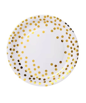 Тарелки бумажные TM Pelican 23cm "Білые с золотым горошком" - 10шт (871705)
