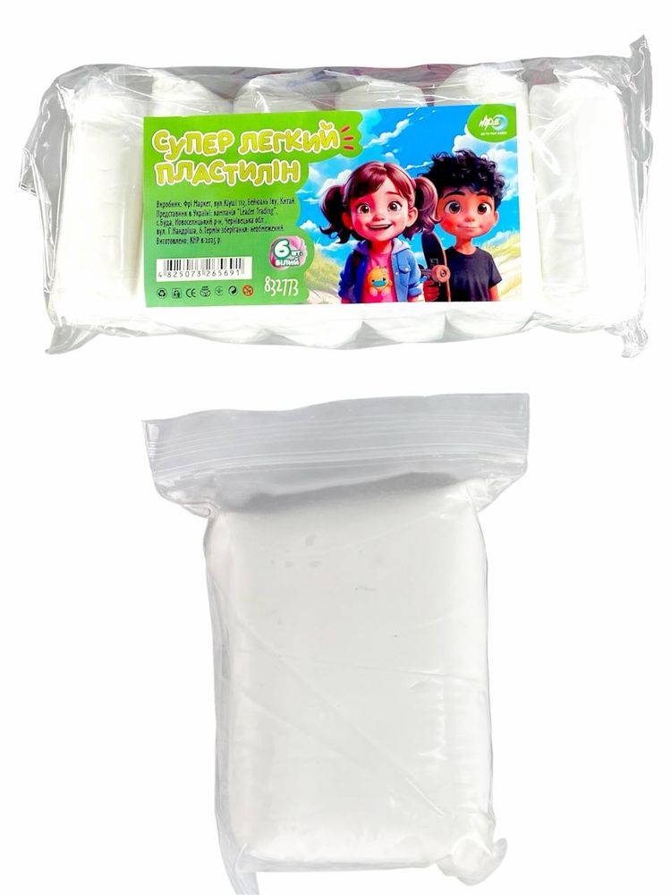 Масса для лепки супер легкий БЕЛЫЙ, 6 шт в упаковке,, 200гр со стеками Белый Без бренда (832773)