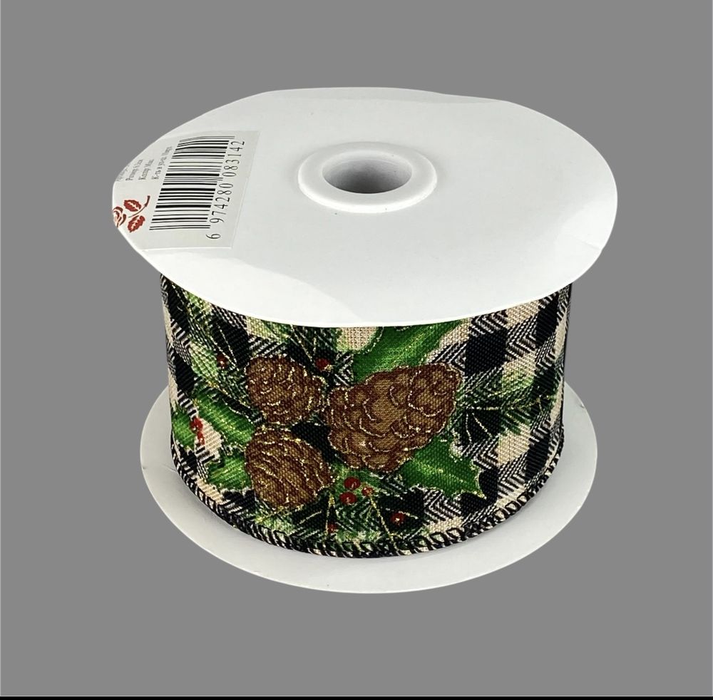 Лента с мішковини  новогодняя с шишками 63мм , 10 ярд (D30247-23)