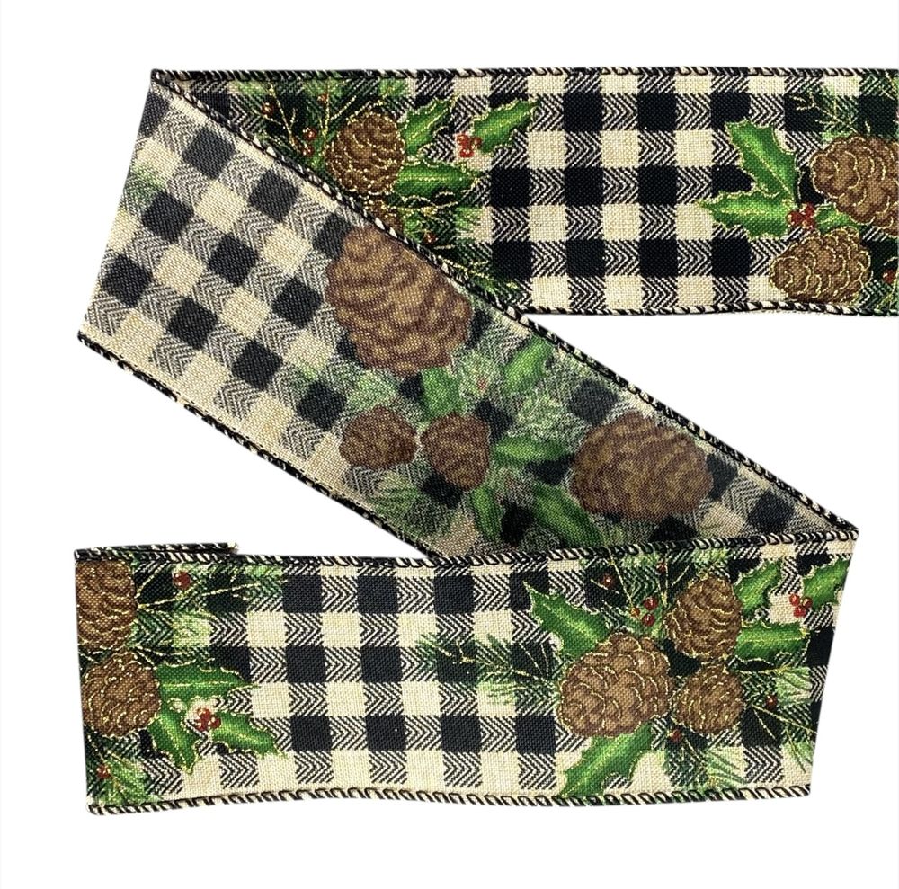 Лента с мішковини  новогодняя с шишками 63мм , 10 ярд (D30247-23)