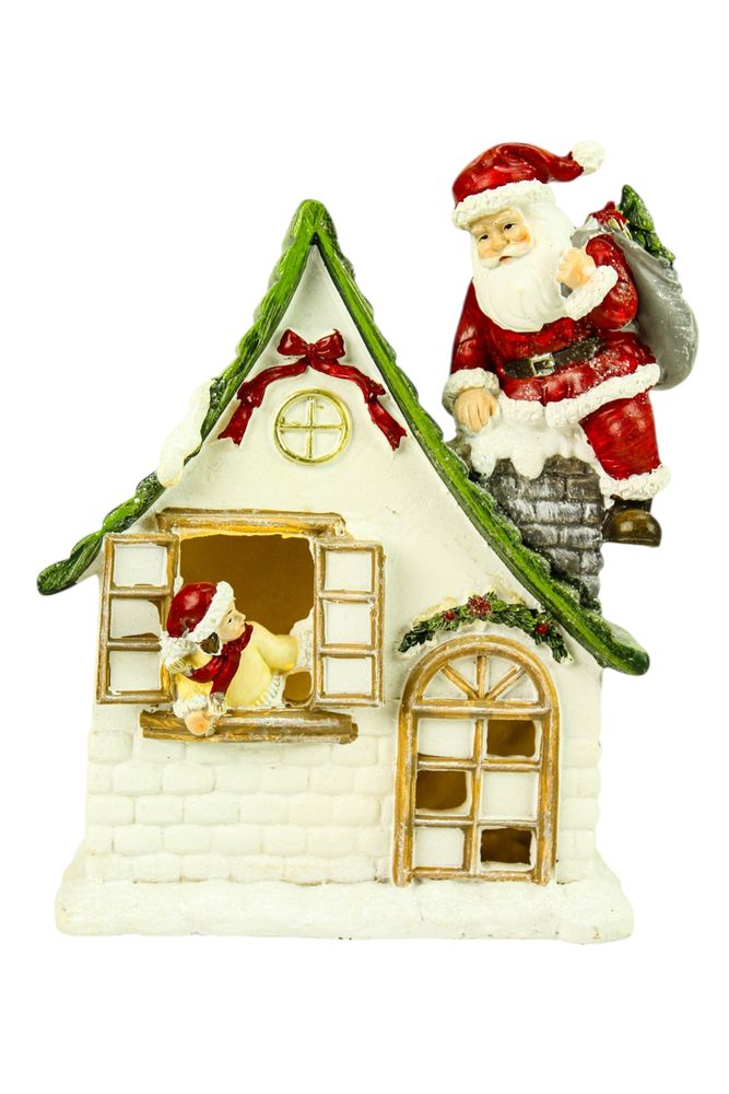 Новогодний cувенир с подсветкой Санта на дому 14,5 х 19,5 см (L01192)