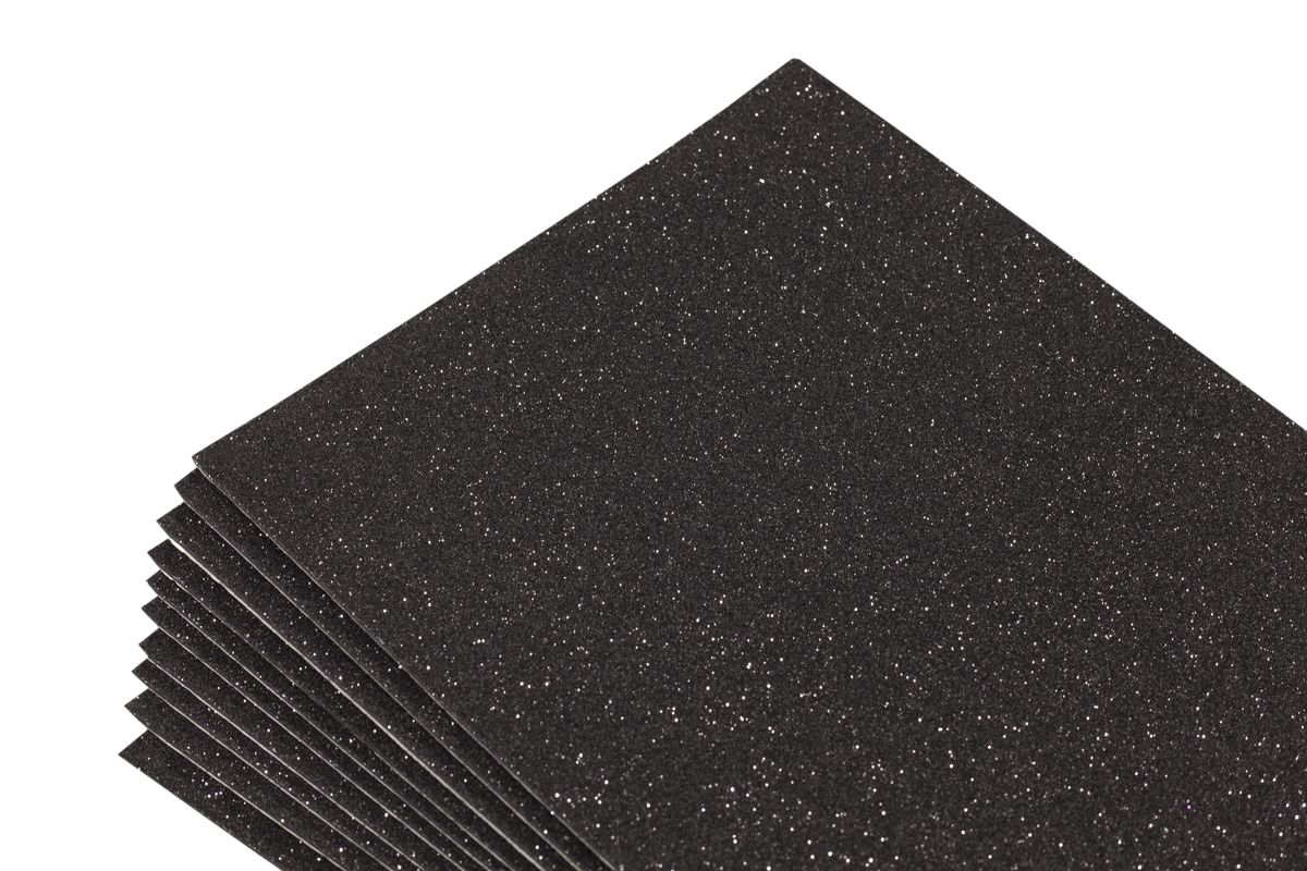 Фоамиран 1,8мм черный  с глиттером -10листов- самоклейка, 8681 Черный Unison (8681)