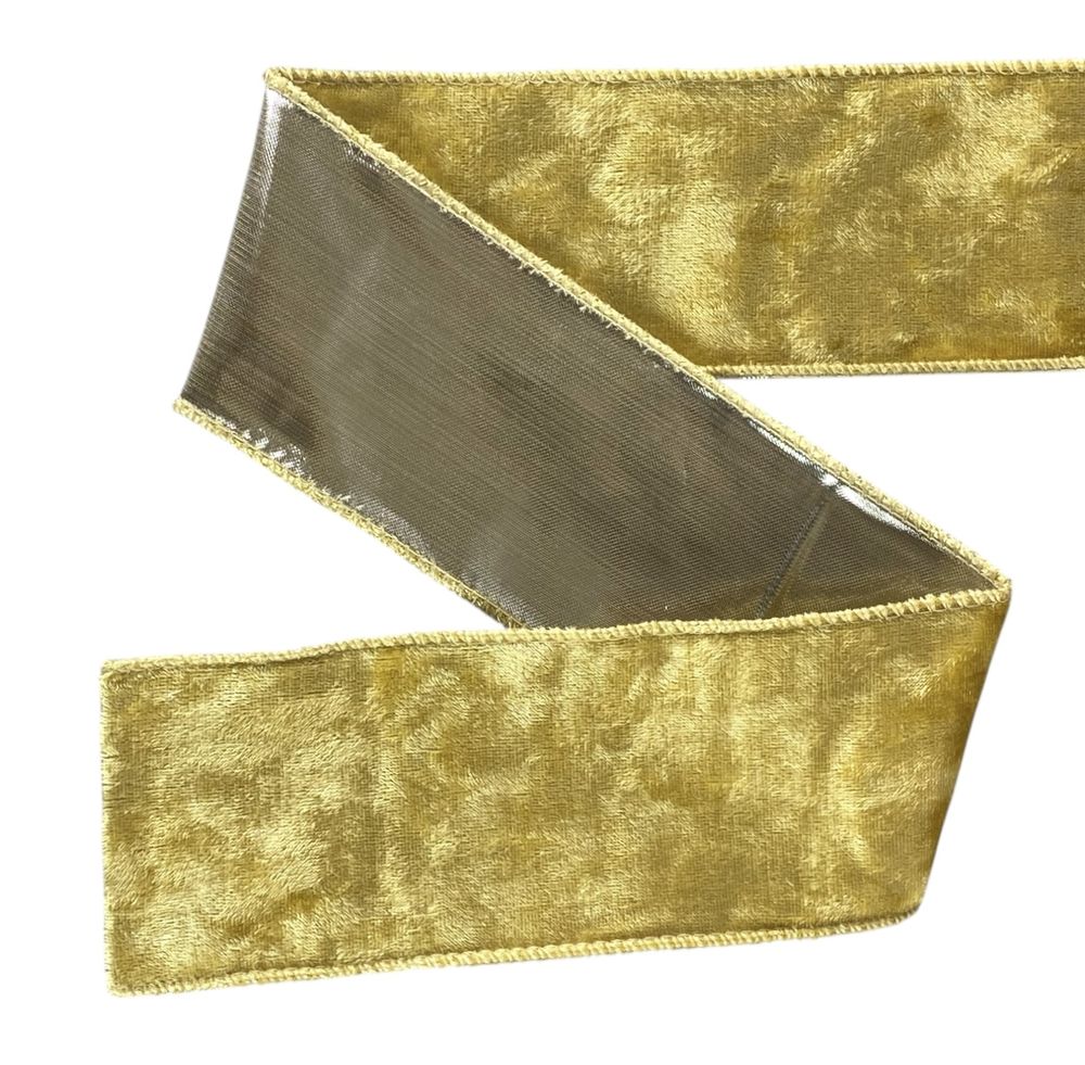 Лента бархатная новогодняя  63мм , 10 ярд (D30253 gold)