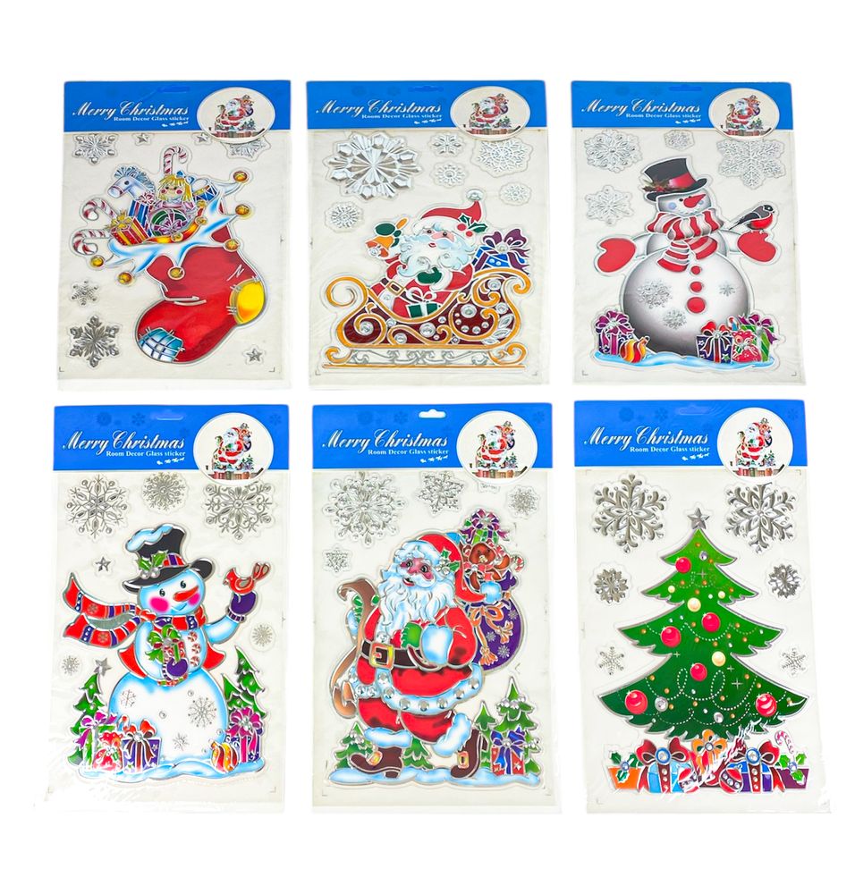 Наклейки для окон силикон "Santa" 23*38см, mix (6527-P3-11)