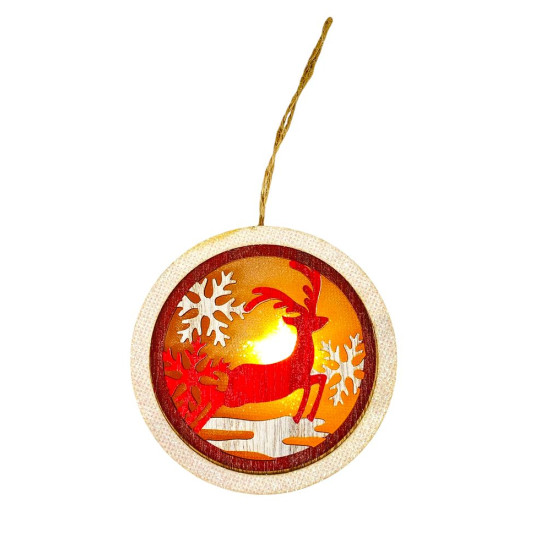 Деревянная подвеска шар-подсветка с оленем 9,5 см (L00411)