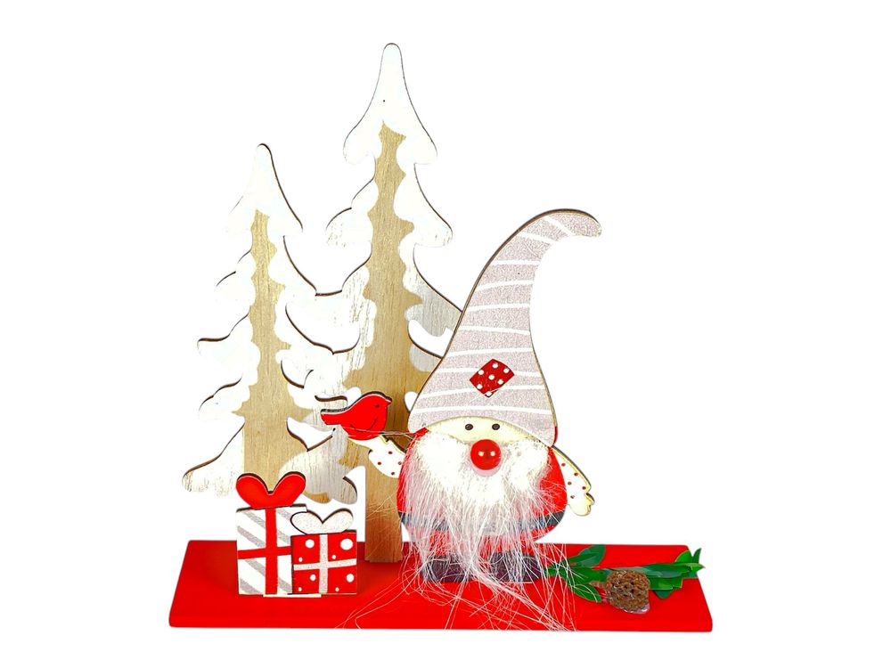 Дерев'яна композиція "Новорічний гном" на підставці 11 х 14см (L00406.1)