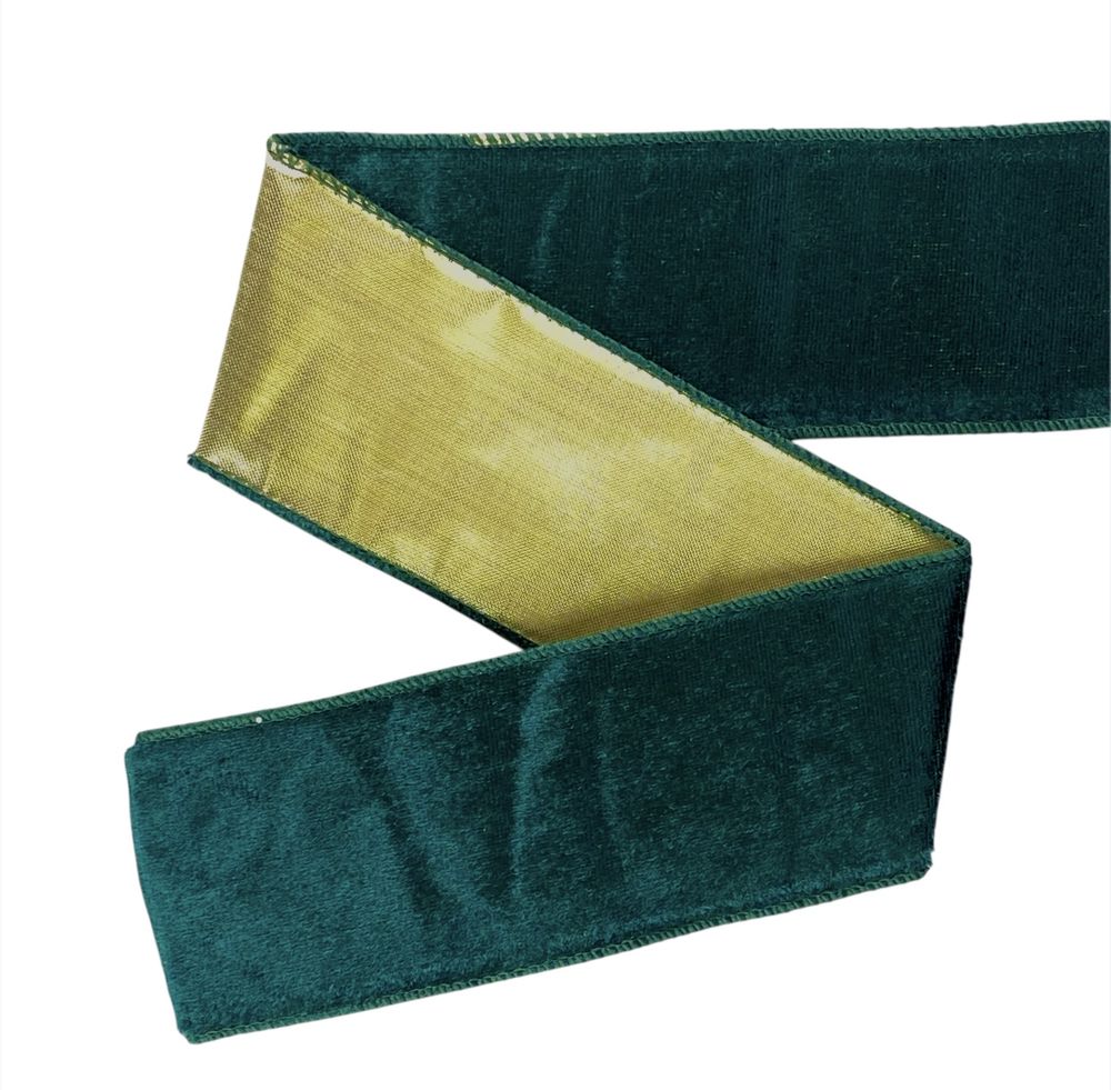 Лента бархатная новогодняя  63мм , 10 ярд (D30253 green)