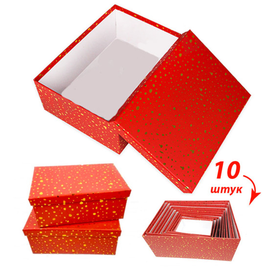 Набор коробок 10 штук, 37,5 х 29 х 16см, красная (62-6)