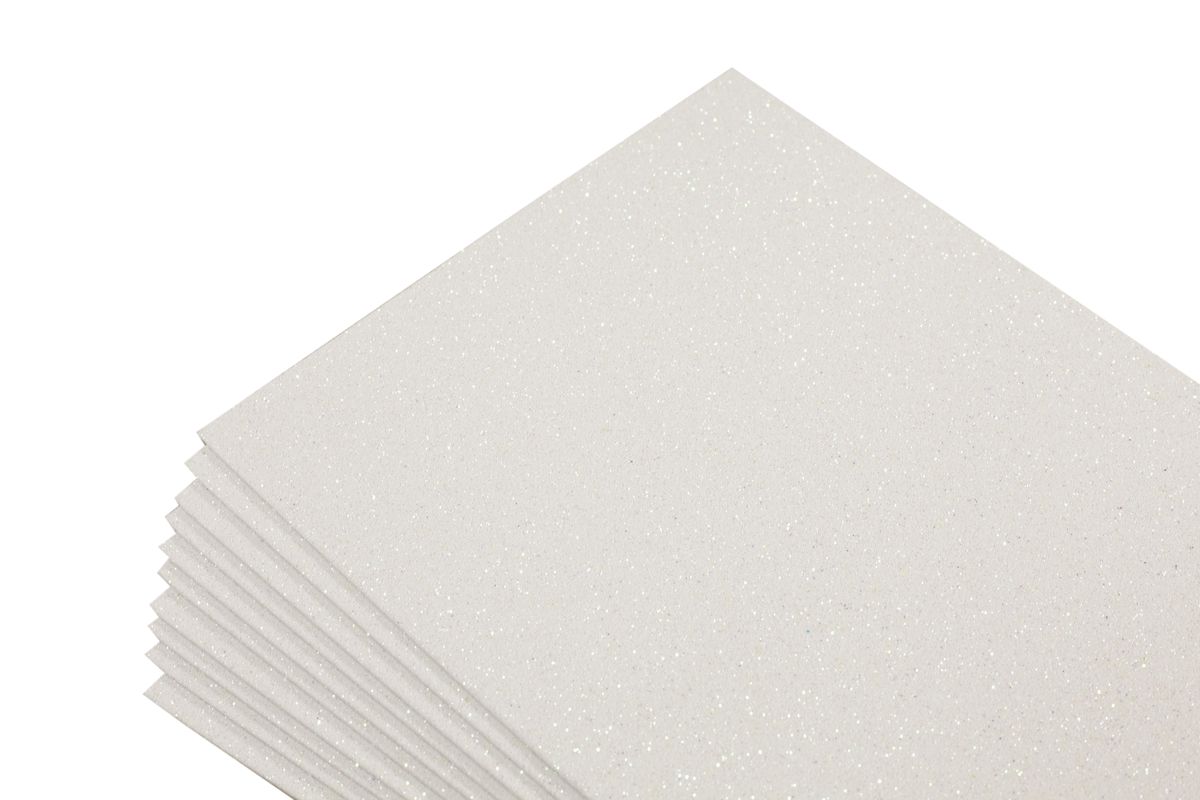 Фоаміран 1,8мм з глітером,  10 аркушів 20х30 - білий (самоклейка) (8682)