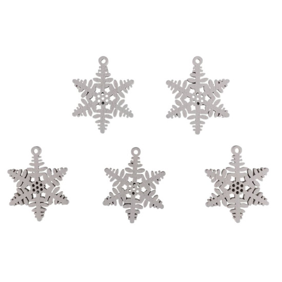 Дерев'яна сніжинка-підвіска листок 5 х 6см, біла, 5шт (TK-028)