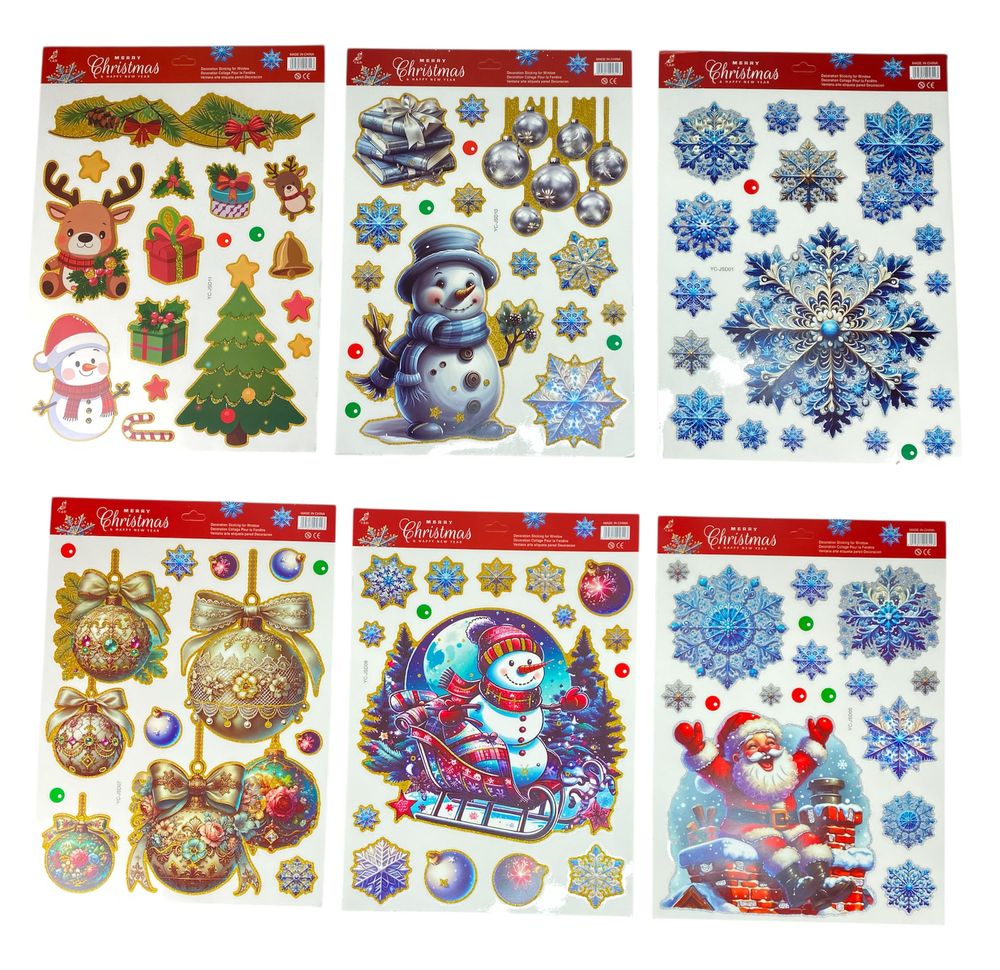 Наклейка новогодняя на окна многоразовая, с глитером 42 х 30см (YC-JSD01-12)