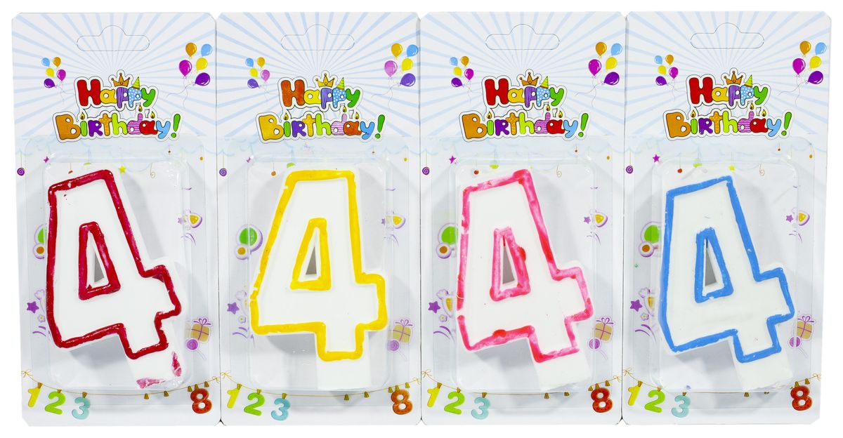 Свеча для торта "Цифры "4", 7,5 х 4см Разноцветный Unison (5151-4)