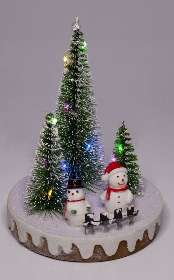 Новогодняя LED декорация 3D фигурки "Снеговики" 14 х 10,5см Разноцветный Unison (0090L)