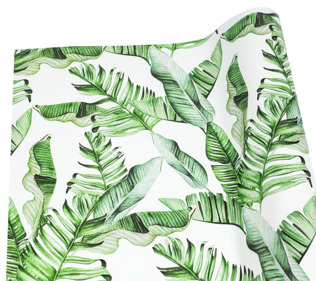 Бумага для упаковки подарков(зеленые листья на белом  -10листов) (PCZ10070-10-327)