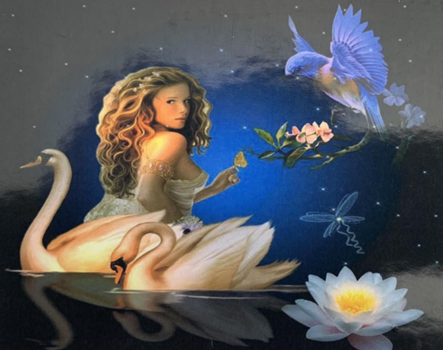 Алмазна мозаїка за номерами 30*40см "Дівчина з лебедями" карт уп. (полотно на рамі) (71167GB)