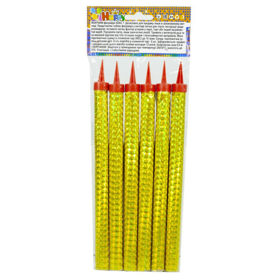 Набор свечей для торта "Холодный фонтан" "GOLD" 20смх1,5см 6 шт Unison (1227-20G)