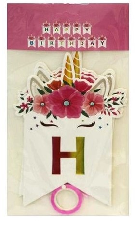 Гирлянда-флажки HAPPY BIRTHDAY , Единорог Белый Unison (HB-1079)