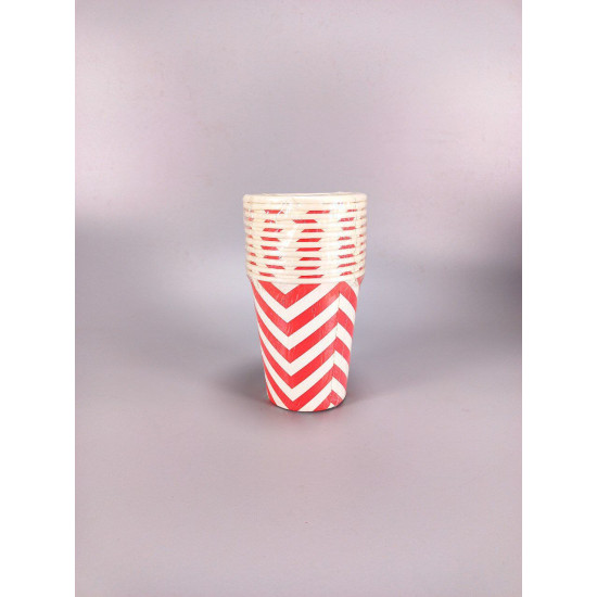 Паперові стакани "Зігзаг", 10 шт,  250 мл., колір - червоний з білим, Польща (7500-2)