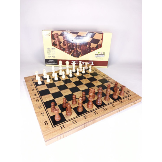 Игра настольная 3 в 1 "Шахматы, шашки, нарды" из дерева 40см Unison (940-2)