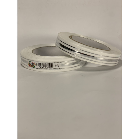 Стрічка пластикова 2см, 50 ярд,  біла  3 срібних смужки Білий Unison (PAS20 -white silver)