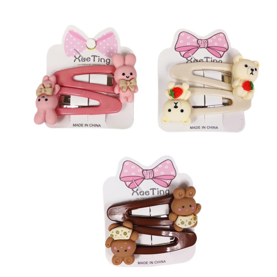 Заколка тик-так для волос "Мишки и зайчики" 20шт на блистере Разноцветный Без бренда (HC-010)