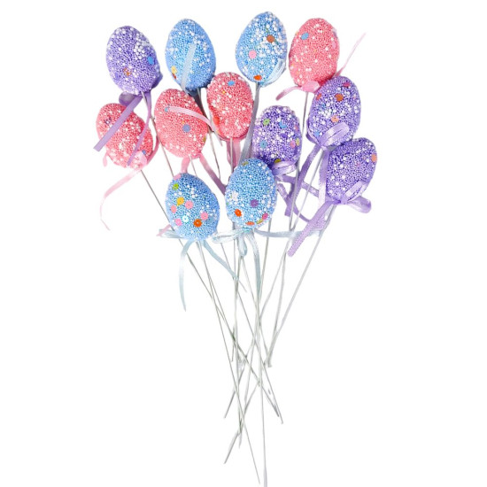 Набор цветных пасхальных яиц  4см - 12шт на деревянной палочке см Разноцветный Без бренда (20934-12 blue)