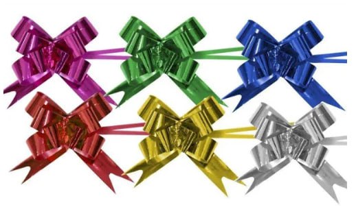 Набор подарочных бантов -10шт, на затяжках, фольгированные 1,8см х 34см (10343)