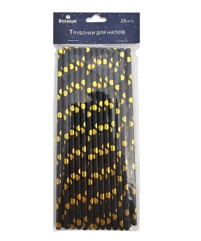 Трубочки для напоїв TM Pelican ""Чорні з золотим горошком" -  25шт (871506)