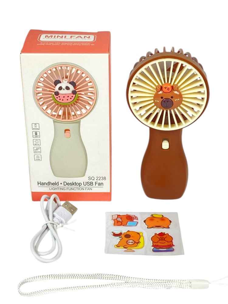 Вентилятор Капибара 13см, usb, 2 скорости + подсветка (А 1311 brown)