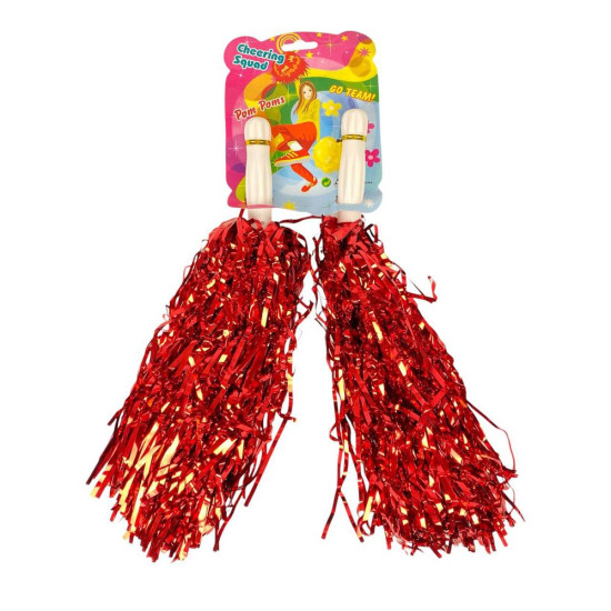Помпоны для черлидинга и танцев красные 2 шт, с ручкой (0815-100   red)