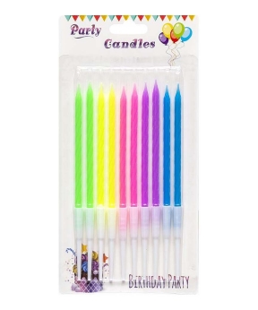 Набор свечей для торта "Спиральные 10см" 10шт, неон ассорти цветов (868128)