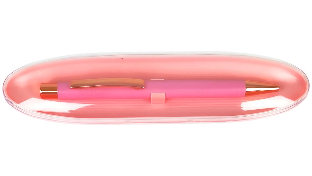 Ручка кулькова A PLUS, корпус металевий в пластиковому футлярі, рожева (A-921(947))