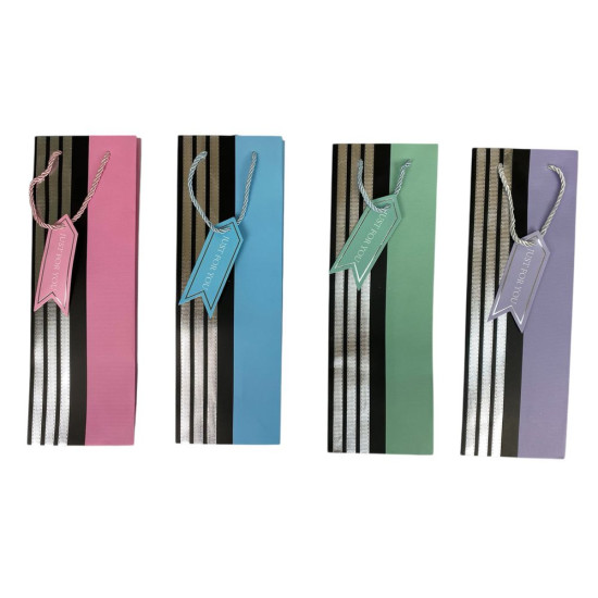 Пакет подарочный под бутылку, фольгированный, 4 дизайна, 210g, 12 x 35 x 10см (3161)