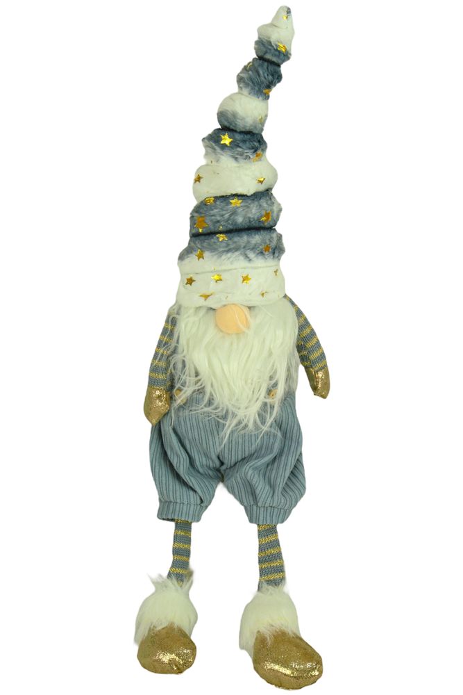 Новогодняя мягкая игрушка Гном, стоящий серо-золотой 63 см (L01142)