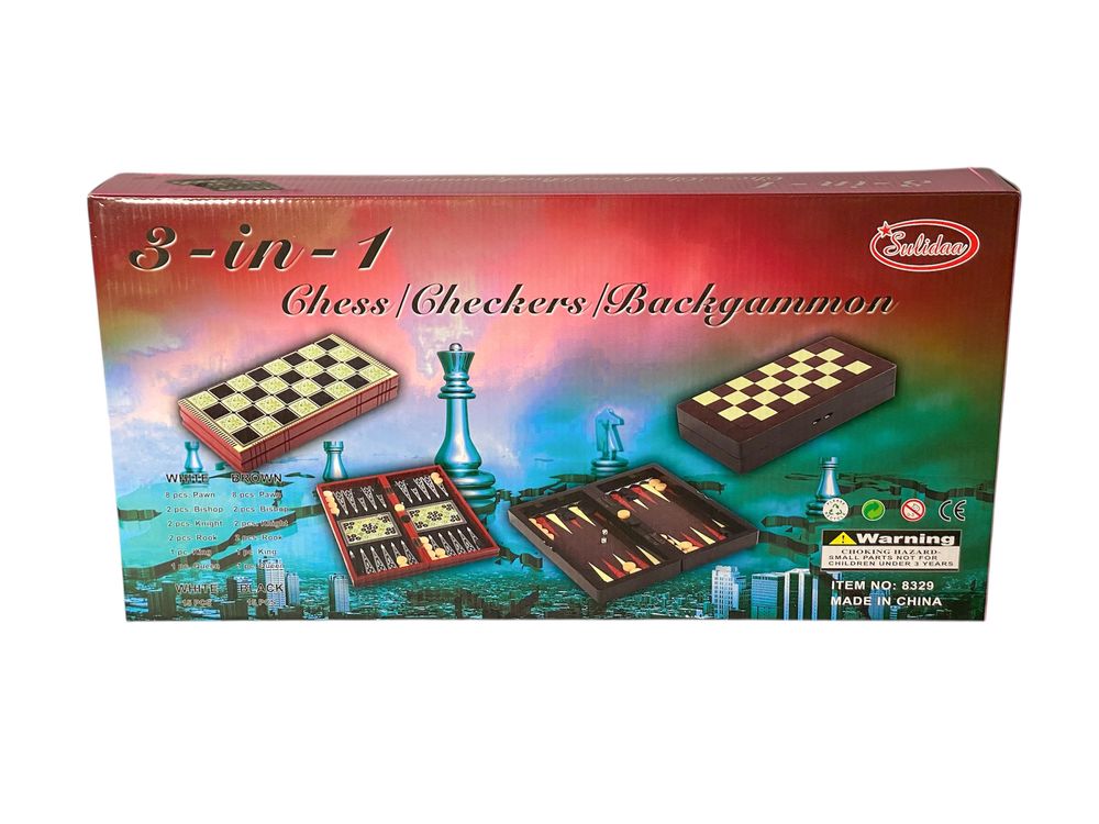 Гра настільна 3 в 1 "Шахи,шашки,нарди" з дерева 49см (948-2)