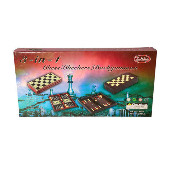 Гра настільна 3 в 1 "Шахи,шашки,нарди" з дерева 49см (948-2)