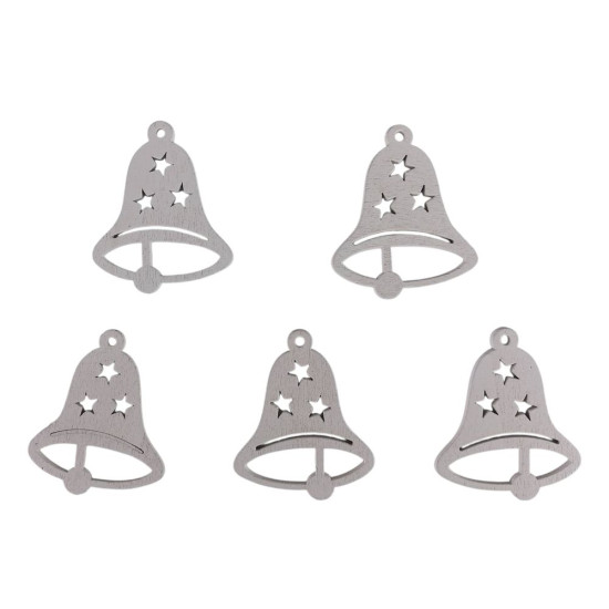 Деревянный колокольчик со звездами 5 х 6см, белый, 5шт (TK-023)