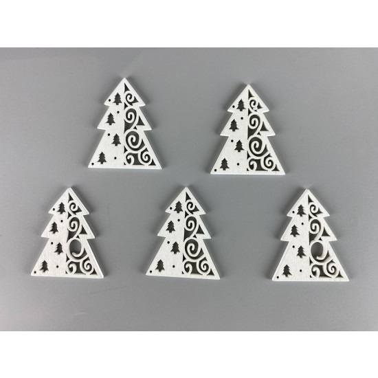 Деревянная елка с завитками и звездами 5 х 6см, белая, 5шт (TK-025)