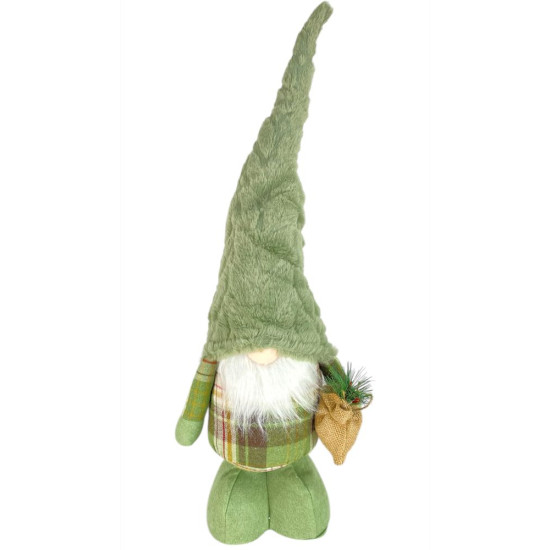 Новогодняя мягкая игрушка Гном с подарком зеленый, стоящий 23 х 15 х 66 см (L01175)