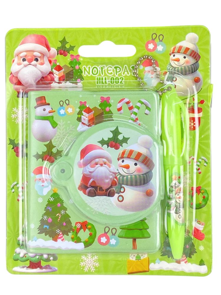 Блокнот на кнопке ПВХ+ручка-брелок 8 х 7см "Новогодний" 65 листов (HLL-002-NY)