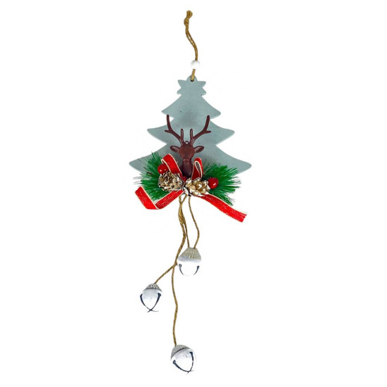 Деревянная подвеска елка серая с оленем 12 х 12 см (L00409.2)