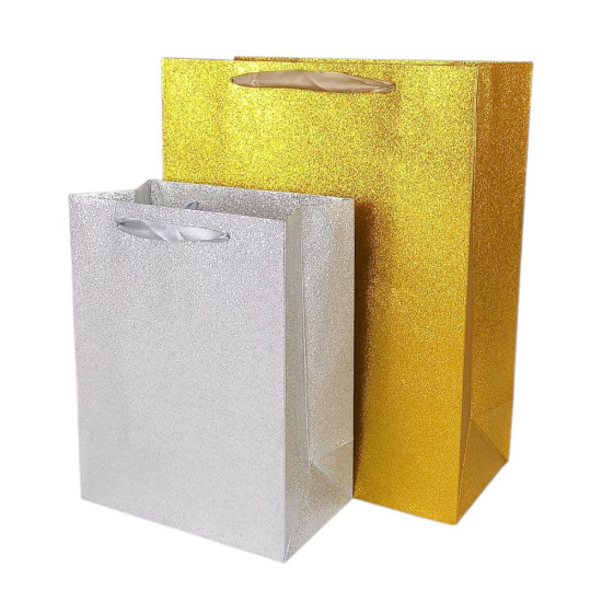 Пакет подарунковий "Гліттер"   23 х 18 х 10см,  210г/м2, 2 дизайна (2990-23)