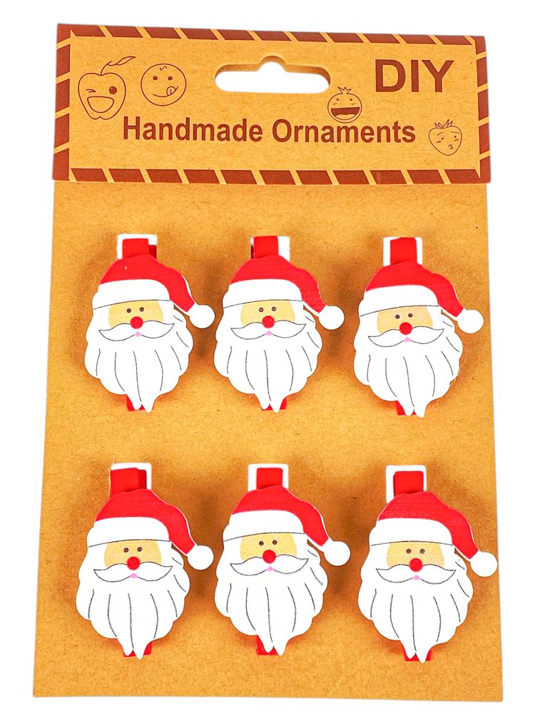 Деревянные прищепки Санта 4,5см - 6шт (L00417.4)