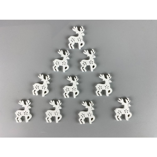 Деревянный олень с снежинками 2 х 3см, белый, 10шт (TK-008)