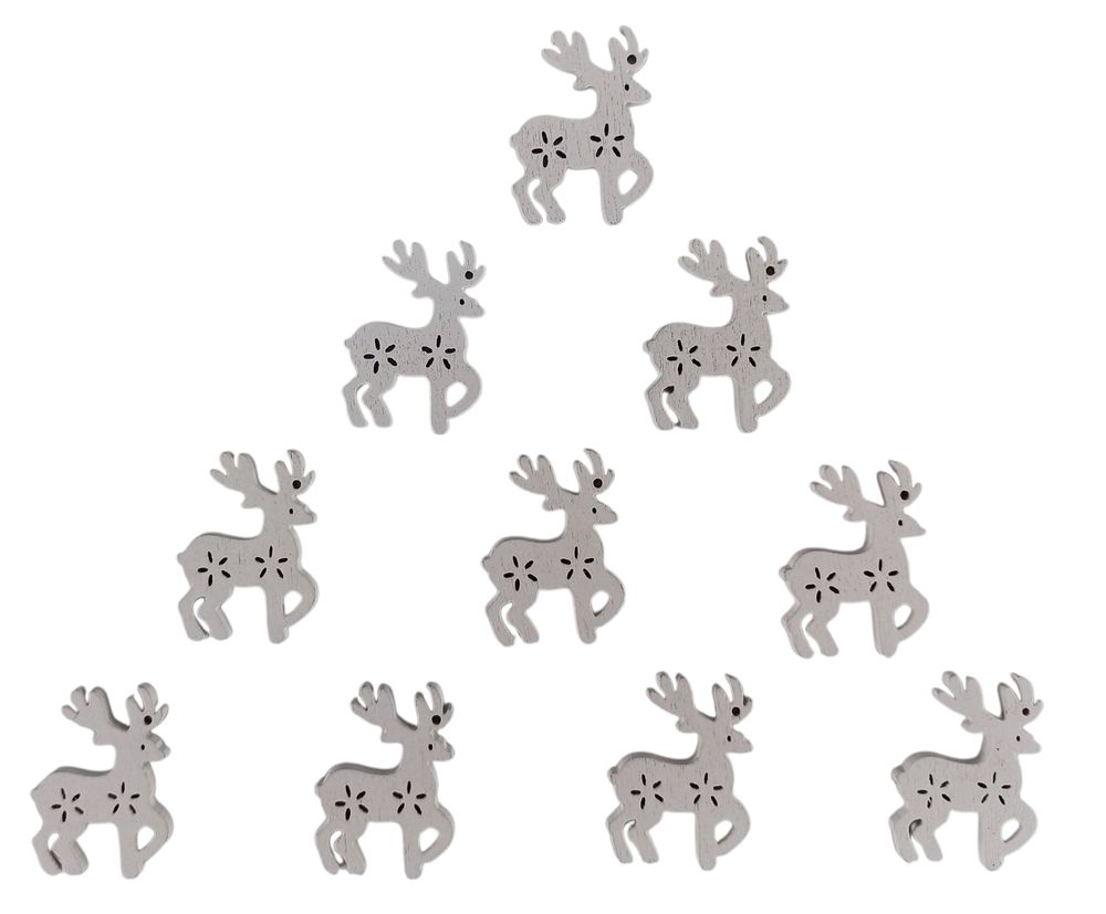 Деревянный олень с снежинками 2 х 3см, белый, 10шт (TK-008)