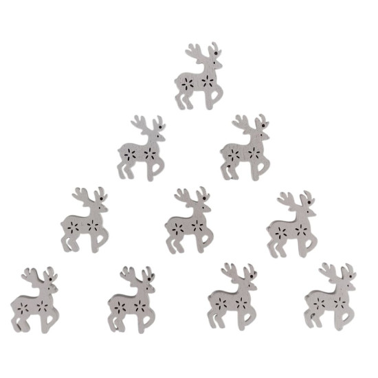 Деревянный олень с снежинками 2 х 3см, белый, 10шт (TK-008)