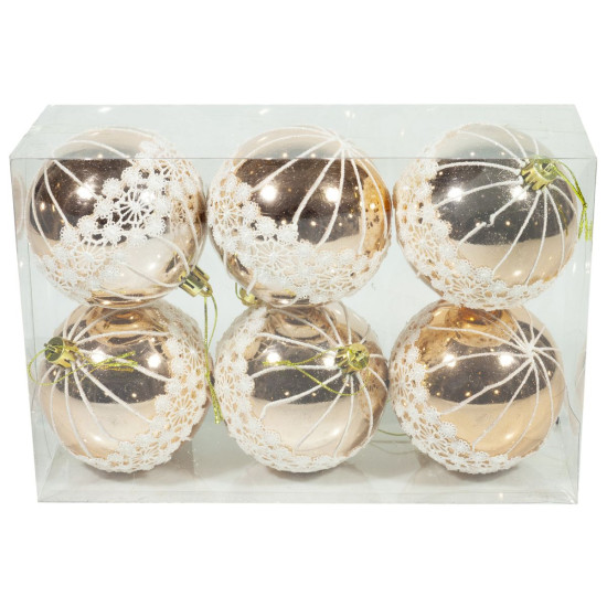 Набор шаров бронза "Узор кружево" d=8см 6шт Бежевый Unison (1125)