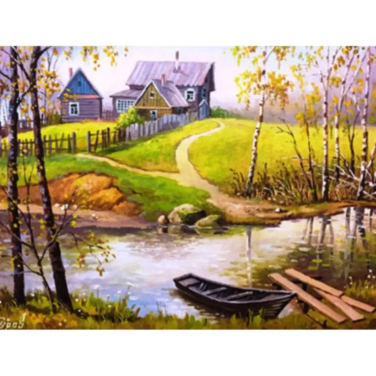 Картина по номерам "Деревенский домик" 40*50см,крас.-акрил,кисть-3шт. Разноцветный Unison (6011EOTG_B)